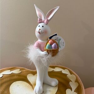Bunny Boulevard Resin Easter Bunny Rabbit Girl with Tutu, Pink Bow & Egg Basket